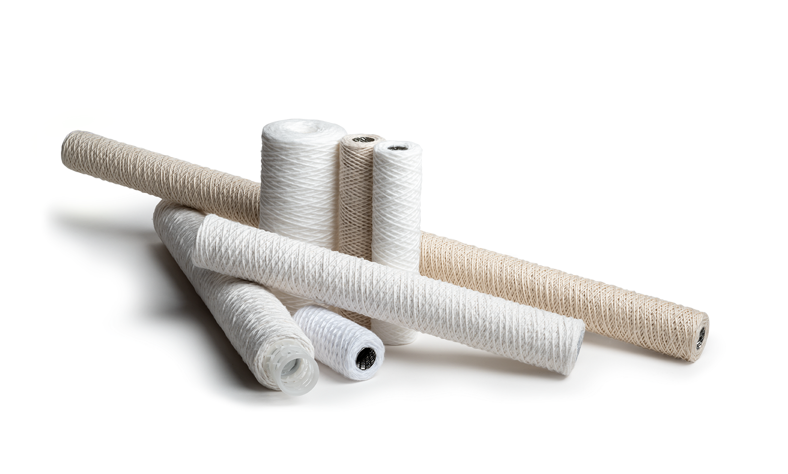 Close-up of VYTAL string-wound depth filters used in water treatment