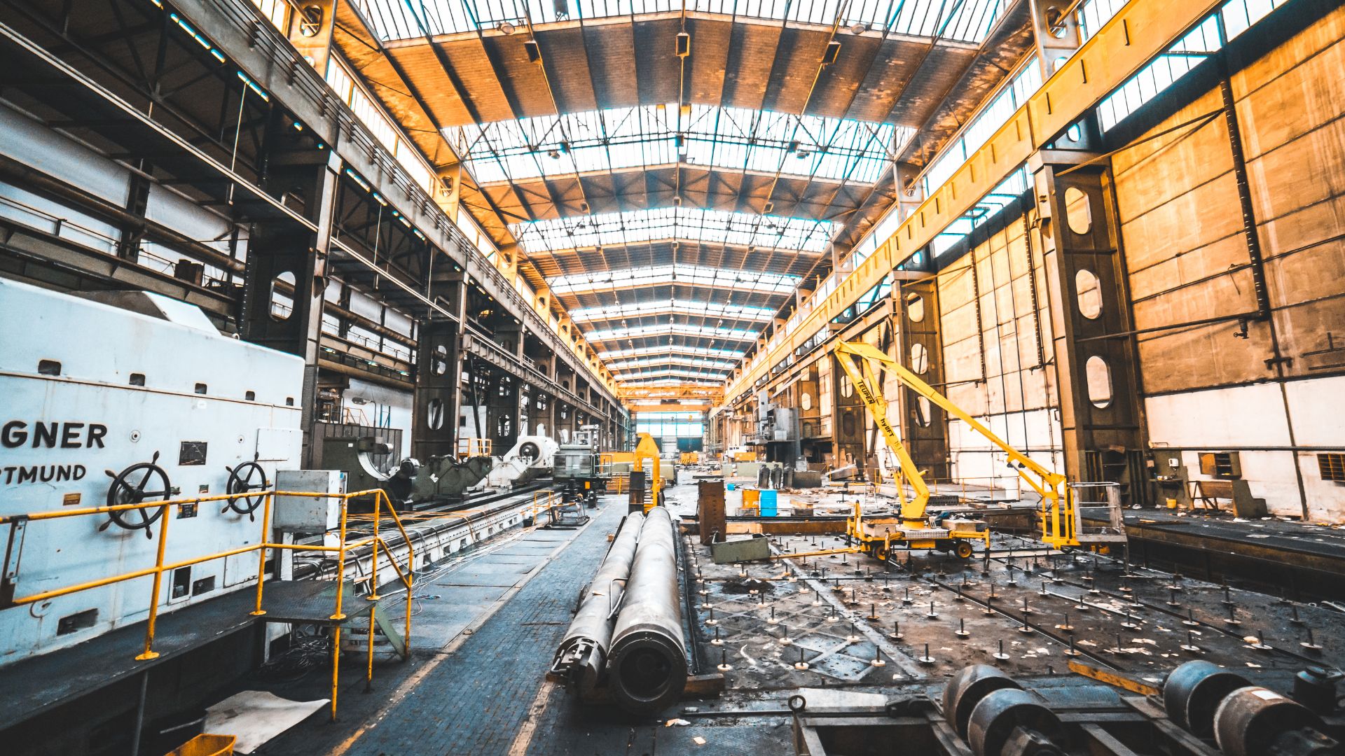 Steel pipes and valves in an industrial processing plant