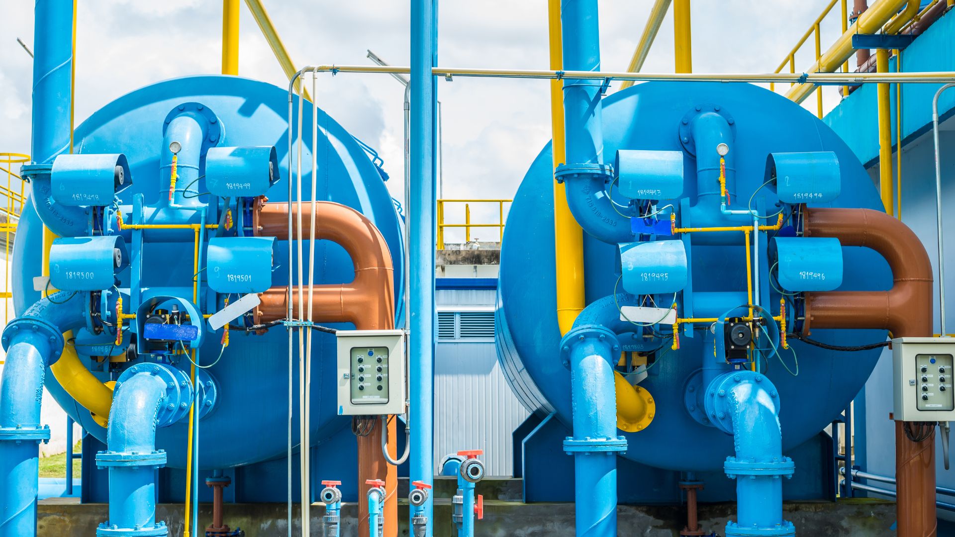 Modern water treatment plant with sedimentation and purification units